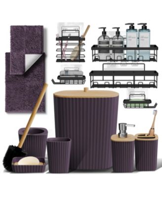 Modern Complete Bathroom D&eacute;cor and Accessory Set with Bath Rugs and Shower Caddy Set