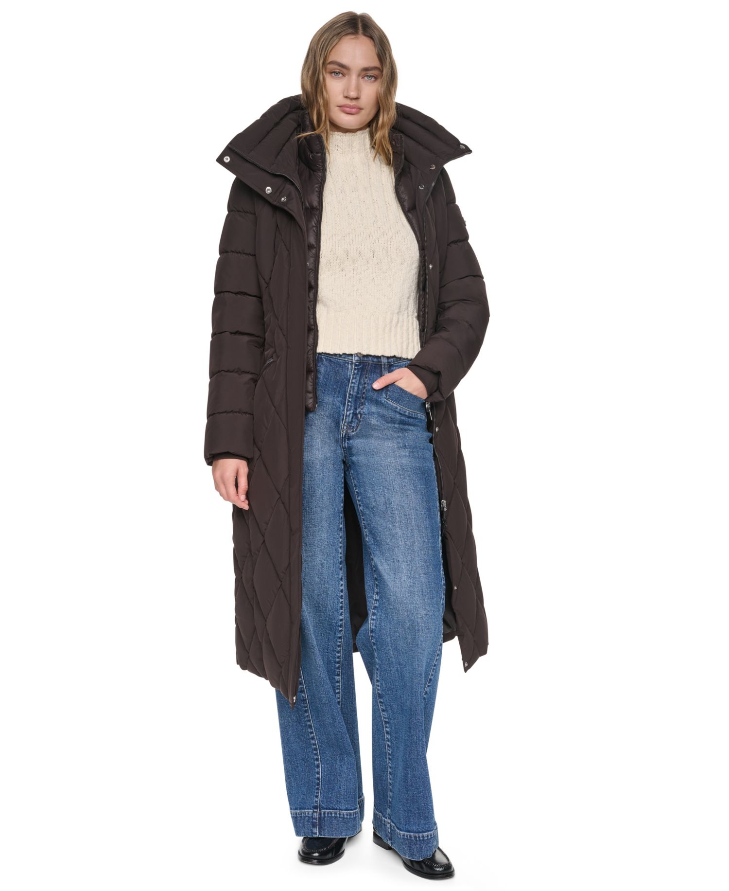Women's Long Belted Quilted Puffer Coat