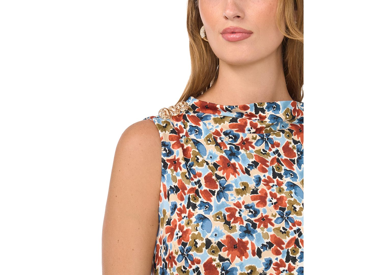 Women's Knit Floral A-Line Sleeveless Midi Dress
