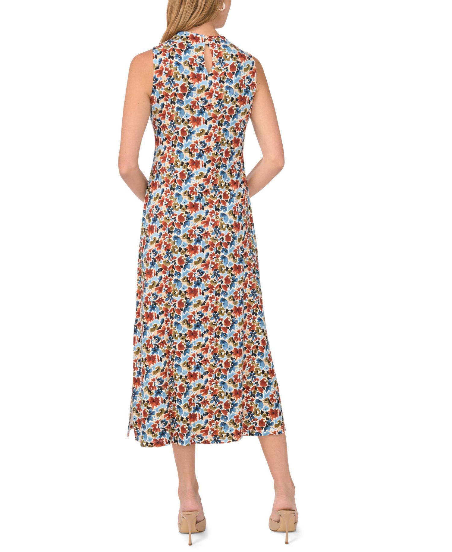 Women's Knit Floral A-Line Sleeveless Midi Dress