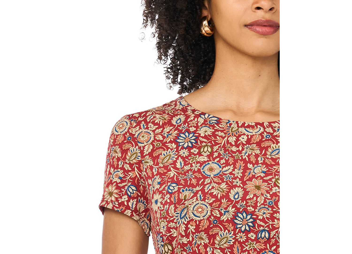 Women's Keyhole Back Floral Crewneck T-Shirt
