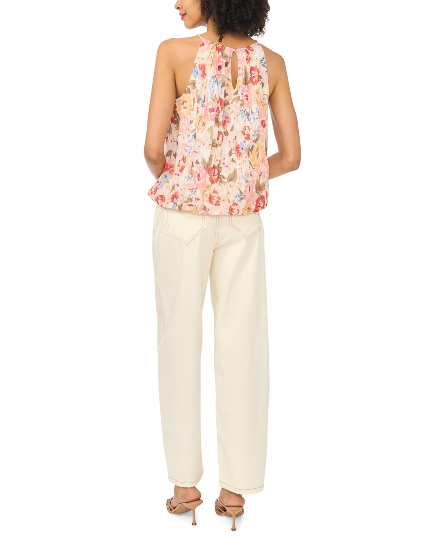 Women's Floral-Print Sleeveless Halter Bubble Top