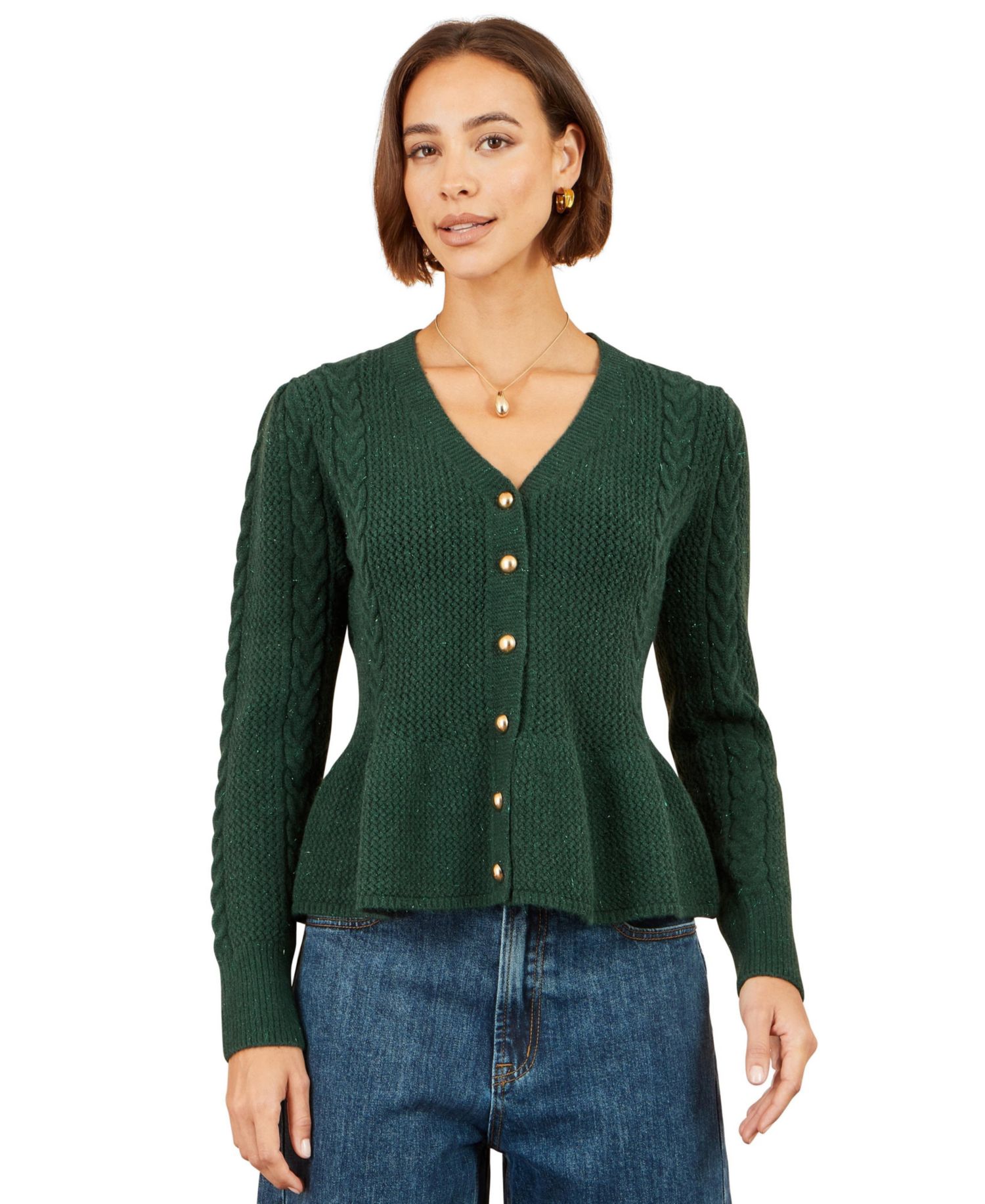 Women's Cable-Knit Peplum Cardigan