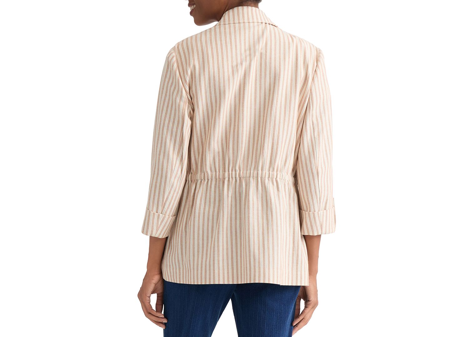 Women's Herringbone-Stripe Cotton Patch-Pocket Anorak Jacket