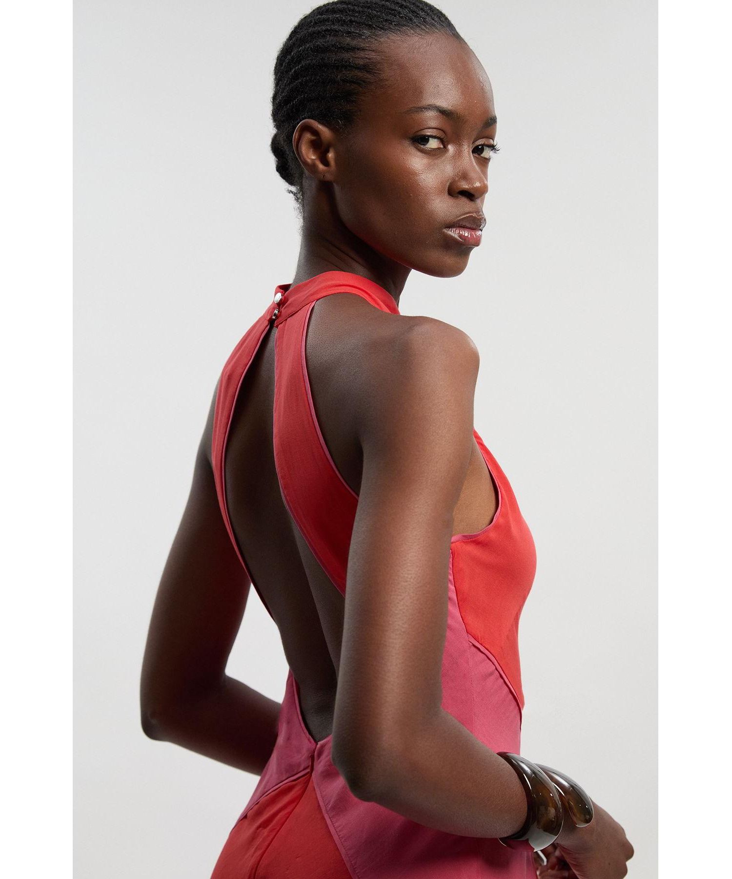 Women's Block Halter Midi A-Line Dress