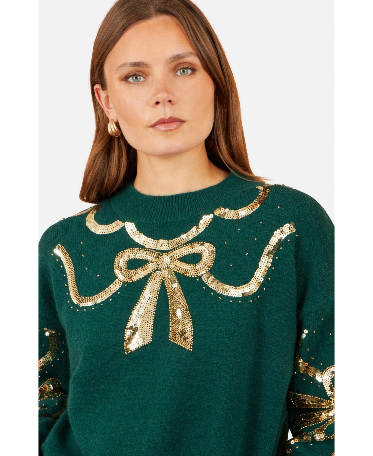 Women's Sequin Bow Long-Sleeve Knit Sweater