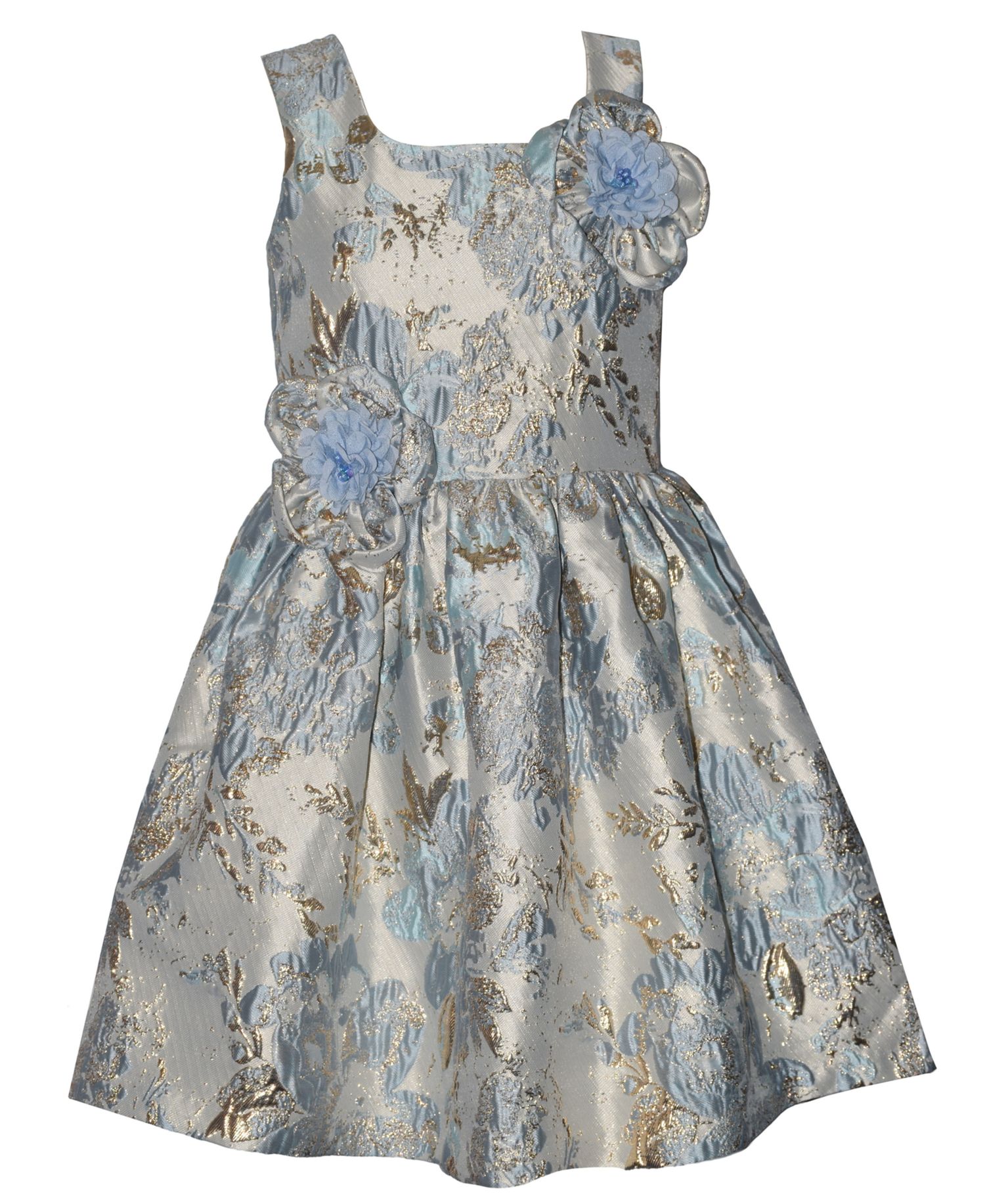 Girls' 7-16 Sleeveless Metallic Jacquard Dress