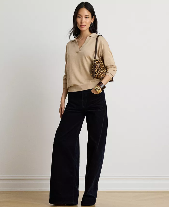 Women's Long Sleeve Polo Ribbed Sweater - thumbnail 6