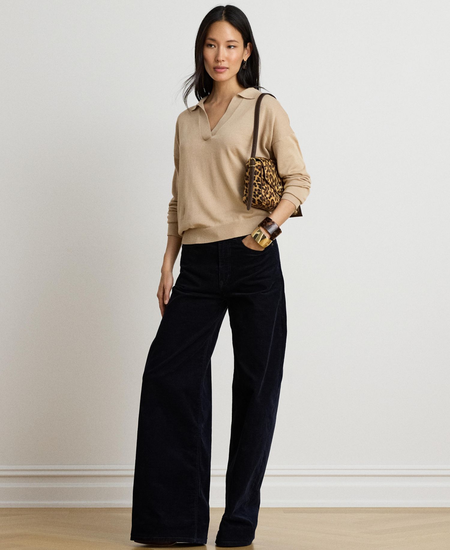 Women's Long Sleeve Polo Ribbed Sweater