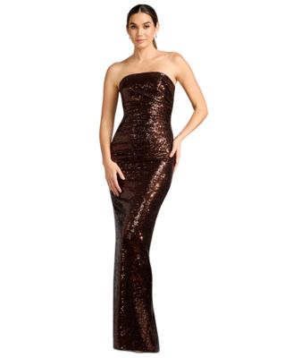 Women's Strapless Ruched Sequin Sheath Gown