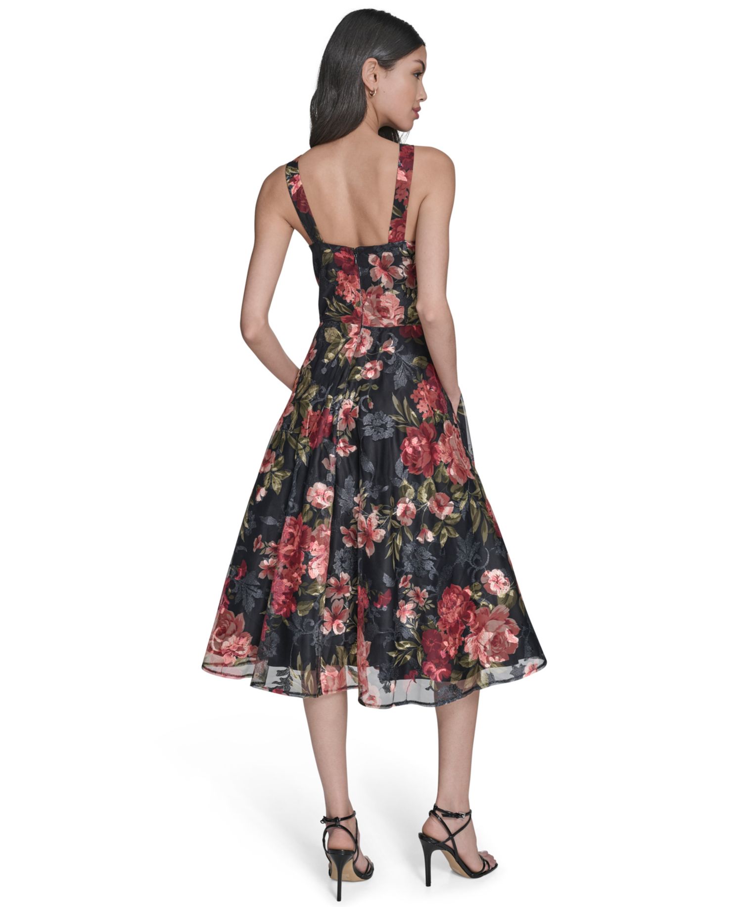 Women's Floral V-Neck Fit & Flare Midi Dress