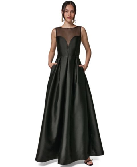 Женские платья Donna Karan New York Sleeveless Pleated Illusion-Neckline Gown, цвет: Чёрный