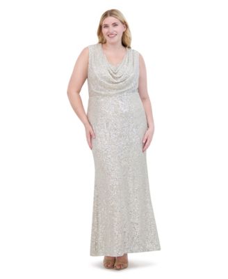 Plus Size Sequin Cowl Neck Sleeveless Gown