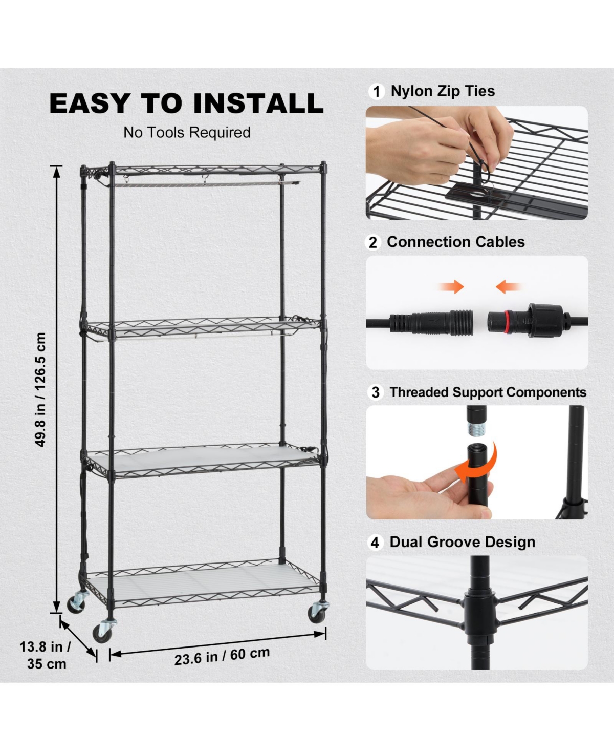 Vevor Plant Stand with Grow Lights 4 Tiers 45W 49.8" Tall Plant Grow Shelf