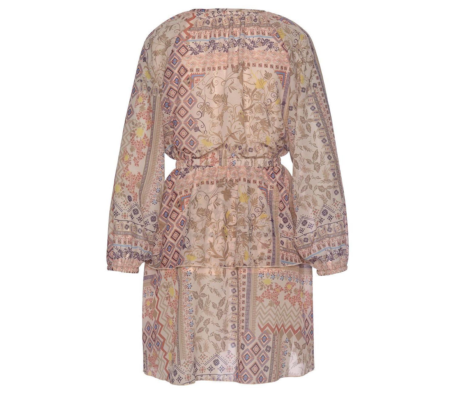 Women's Printed Tie Neck Ruffle-Trim V-Neck Short Dress