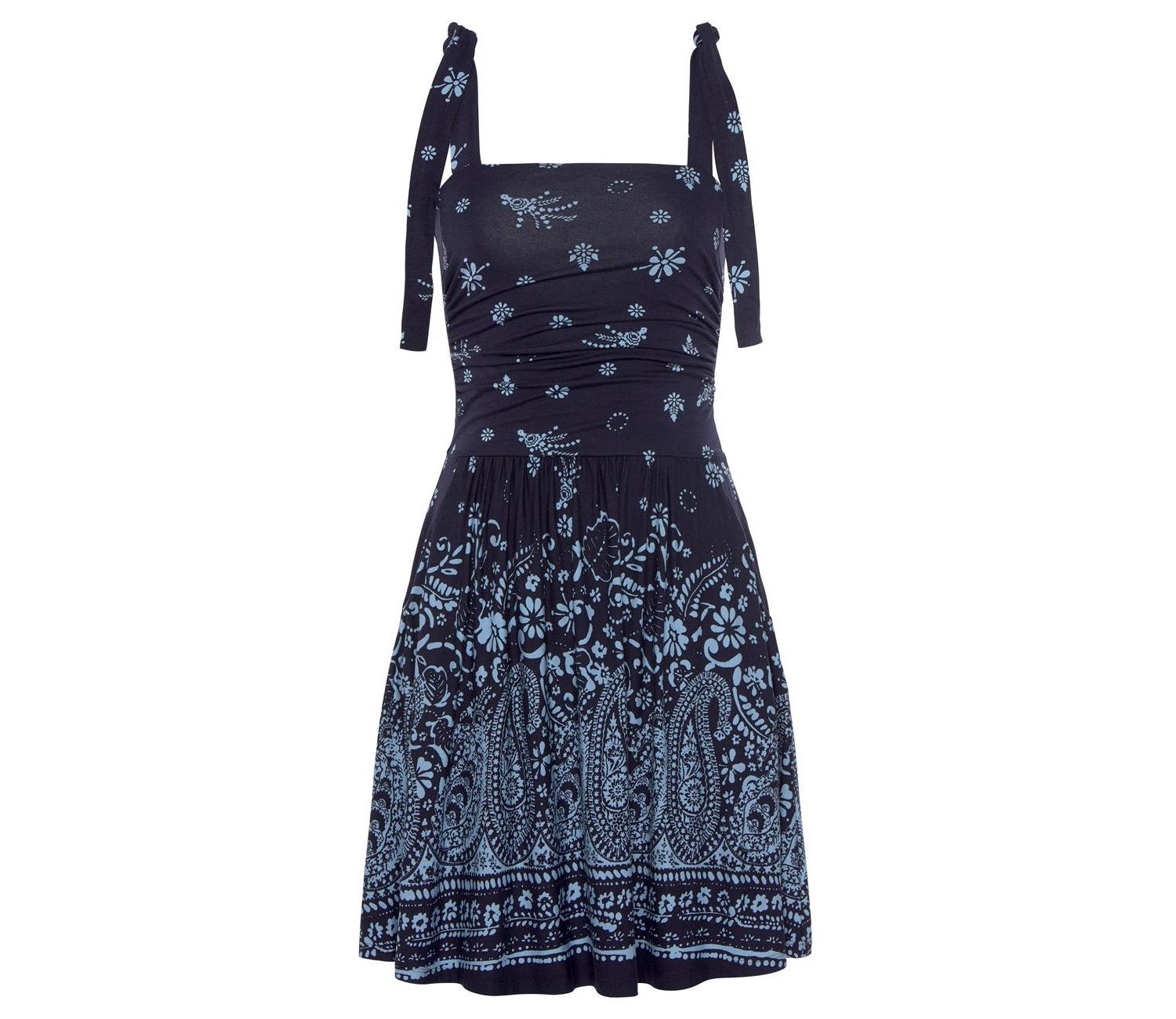 Women's Viscose Printed Tie Strap with Pockets Elastic-Waist Short Dress