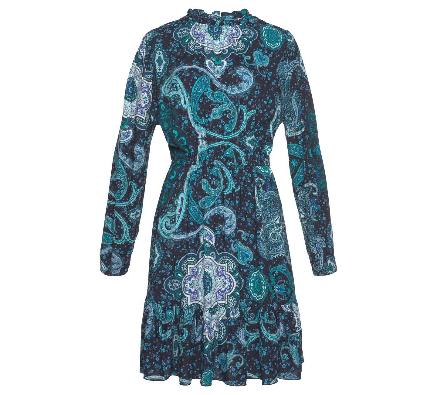 Женское платье Lascana Viscose Paisley Print High Neck Ruffle-Trim Short, цвет: Синий — фото 4