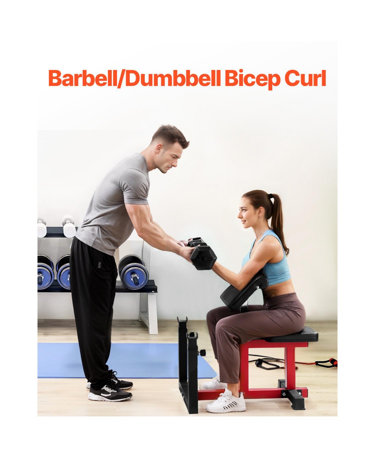 Vevor Preacher Curl Bench Adjustable Home Gym Biceps Machine Barbell Equipment