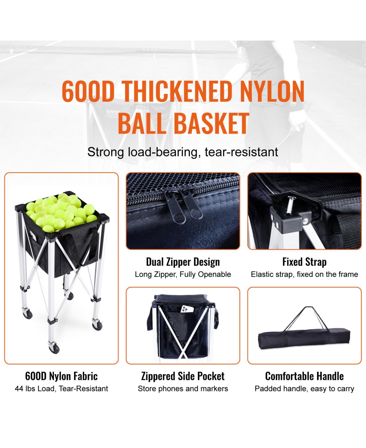 Vevor Tennis Ball Hopper Basket Teaching Tennis Ball Cart with Wheels 180 Balls
