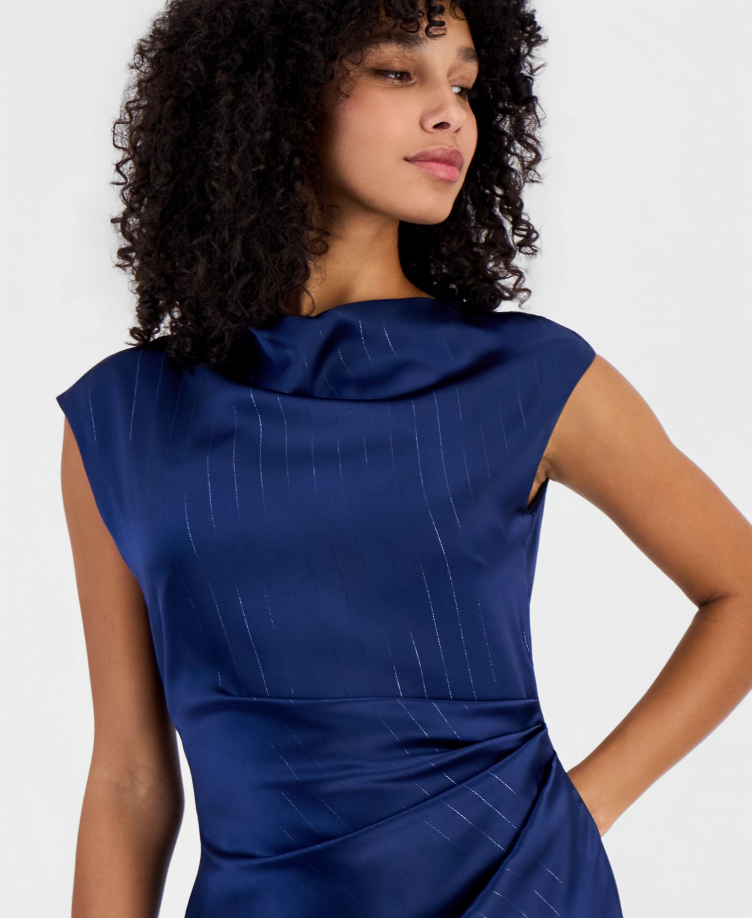 Women's Slim Max Lurex-Pinstripe Sleeveless Satin Maxi Dress