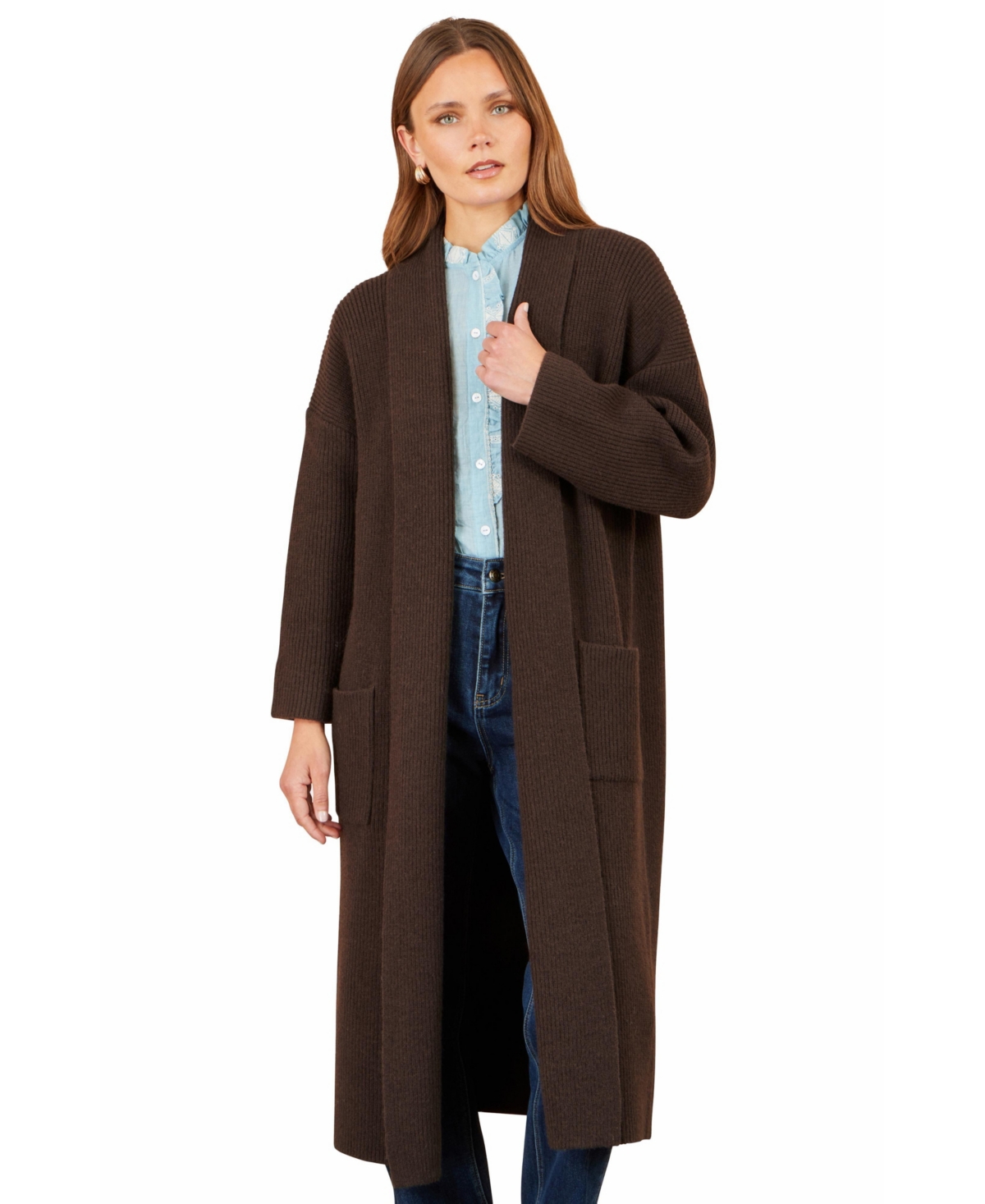 Yumi Women's Long Sleeve Knitted Maxi Cardigan
