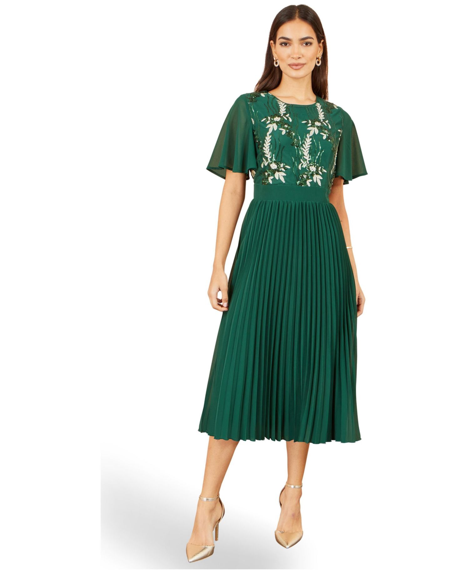 Women's Sequin-Floral Pleated Midi Dress