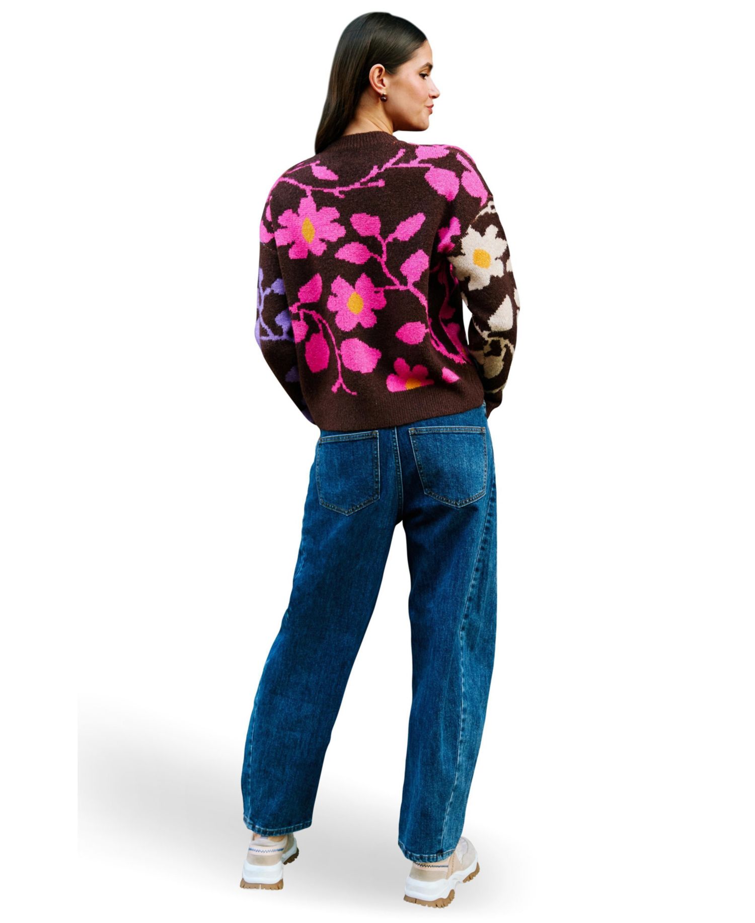 Women's Floral-Intarsia Relaxed-Fit Sweater