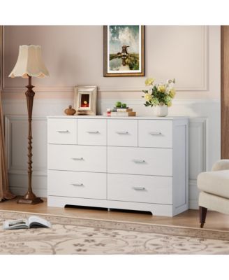 8 Drawer Dresser for Bedroom 47 Inch Modern Chest of Drawers with Metal Handles Storage Organizer for Living Room Entryway Hallway