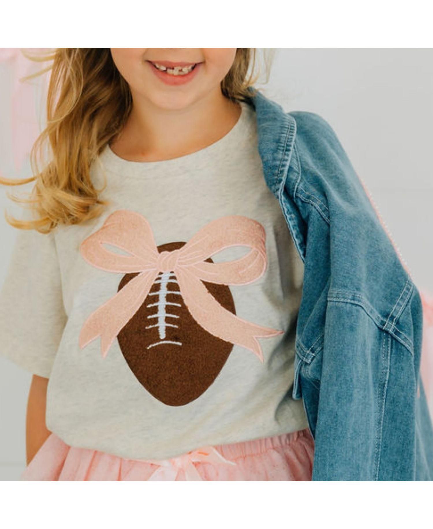 Little Girls Coquette Football Patch Short Sleeve T-Shirt
