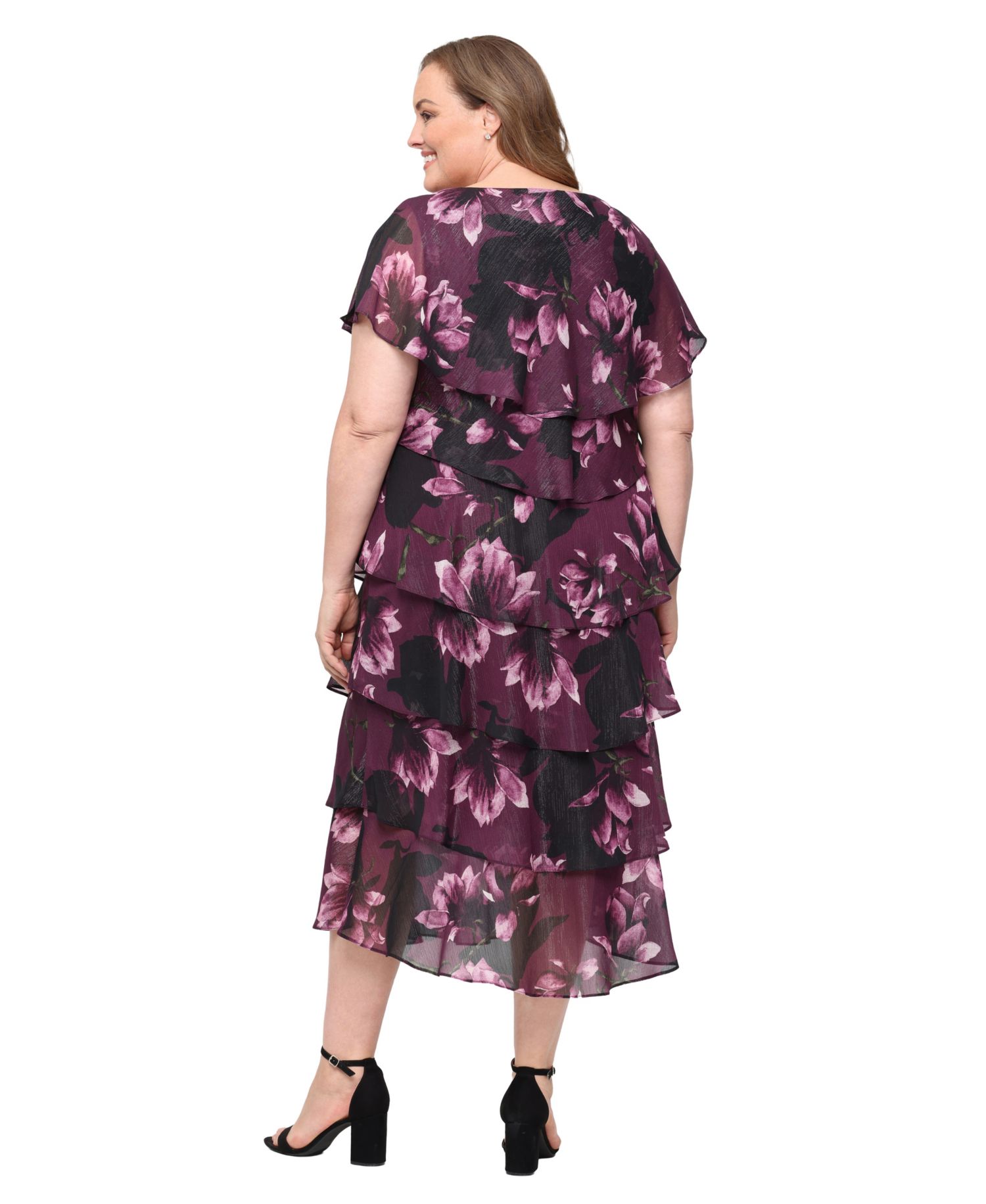 Plus Size Floral-Print Tiered V-Neck Dress