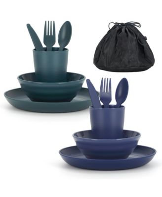 Camping Mess Kit 4 Person Plastic Dining Set With Carry Bag For Travel Picnic Outdoor