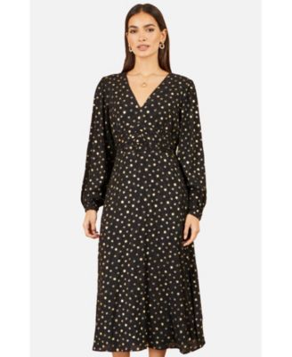 Women's Long Sleeve Foil Print Midi Dress