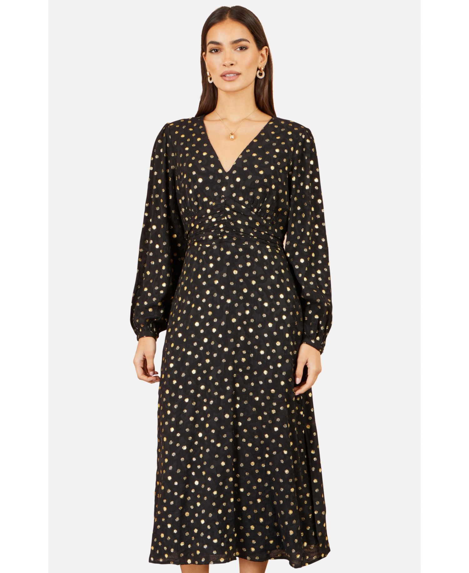 Women's Long Sleeve Foil Print Midi Dress