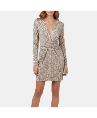 Women's Metallic Jacquard Knit Twisted Mini Dress