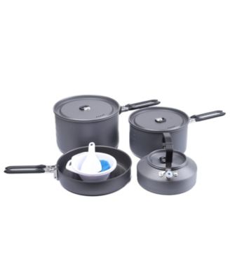 Portable Stackable Camping Cookware Set With Kettle Pans Spatula For Hiking Fishing