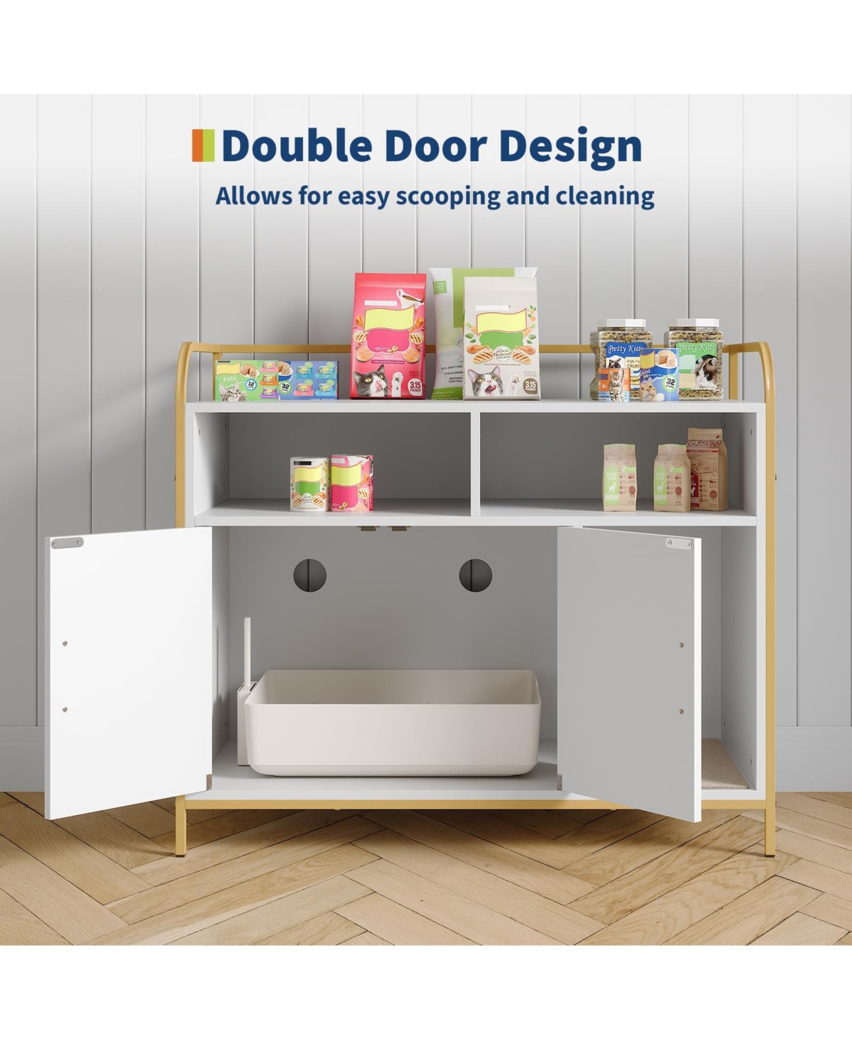 homfan 37.4'' Litter Box Enclosure Hidden Bathroom Cabinet with Side Entry Wooden House and Indoor Pet Crate Decorative End Table