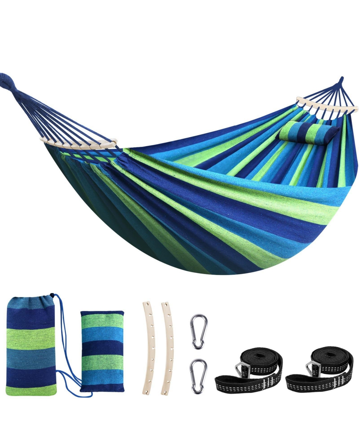 Piscifun Portable Cotton Camping Hammock with Detachable Spreader Bar Adjustable Straps Carabiners For Indoor Outdoor Yard Garden