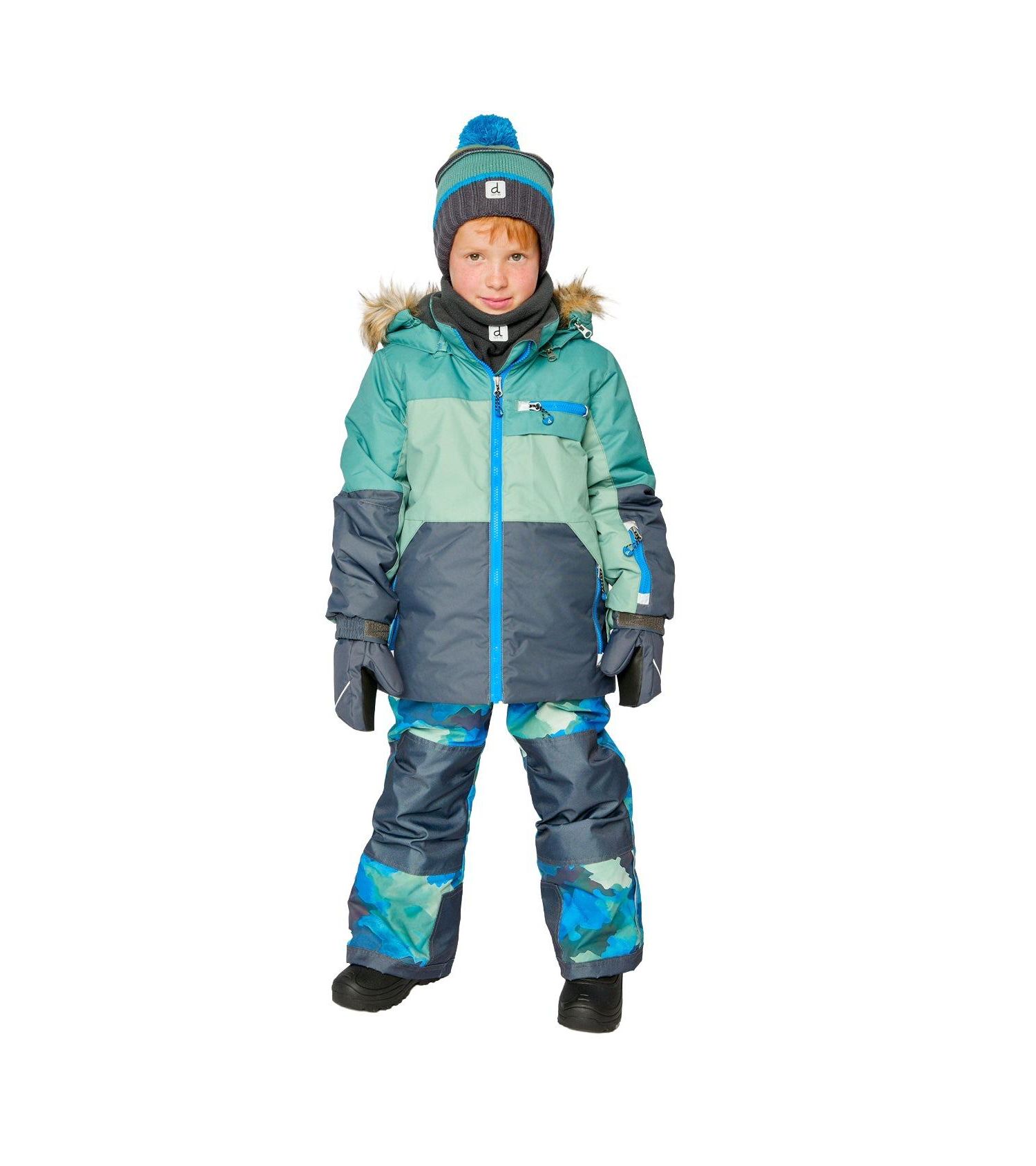 Little and Big Boy 6-14 Two Piece Play Snowsuit Colorblock with Camouflage Pants