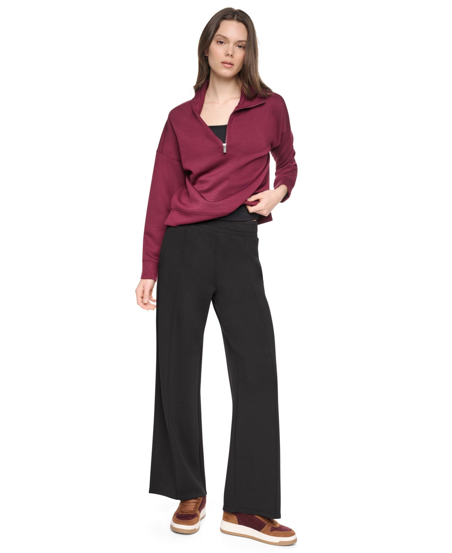 Женские брюки DKNY Sport High-Rise Wide-Leg Pants with Pintucks, цвет: Чёрный — фото 2