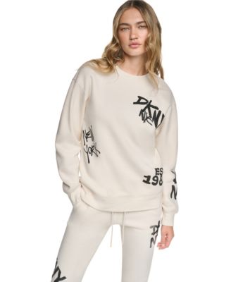 Women's Graffiti Logo Crewneck Graphic Long-Sleeve Sweatshirt