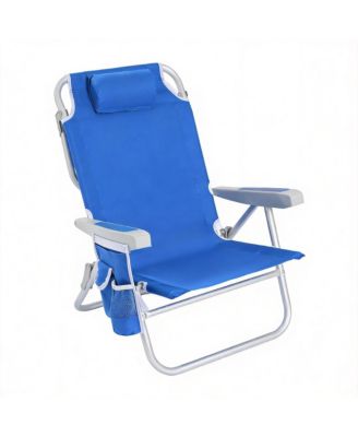 Low Beach Chair Lay Flat Reclining Cooler Cup Holder Folding Heavy Duty