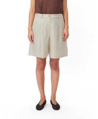 Women's Mapauletta Pinstripe Linen-Blend Pleated Shorts, 26" Inseam