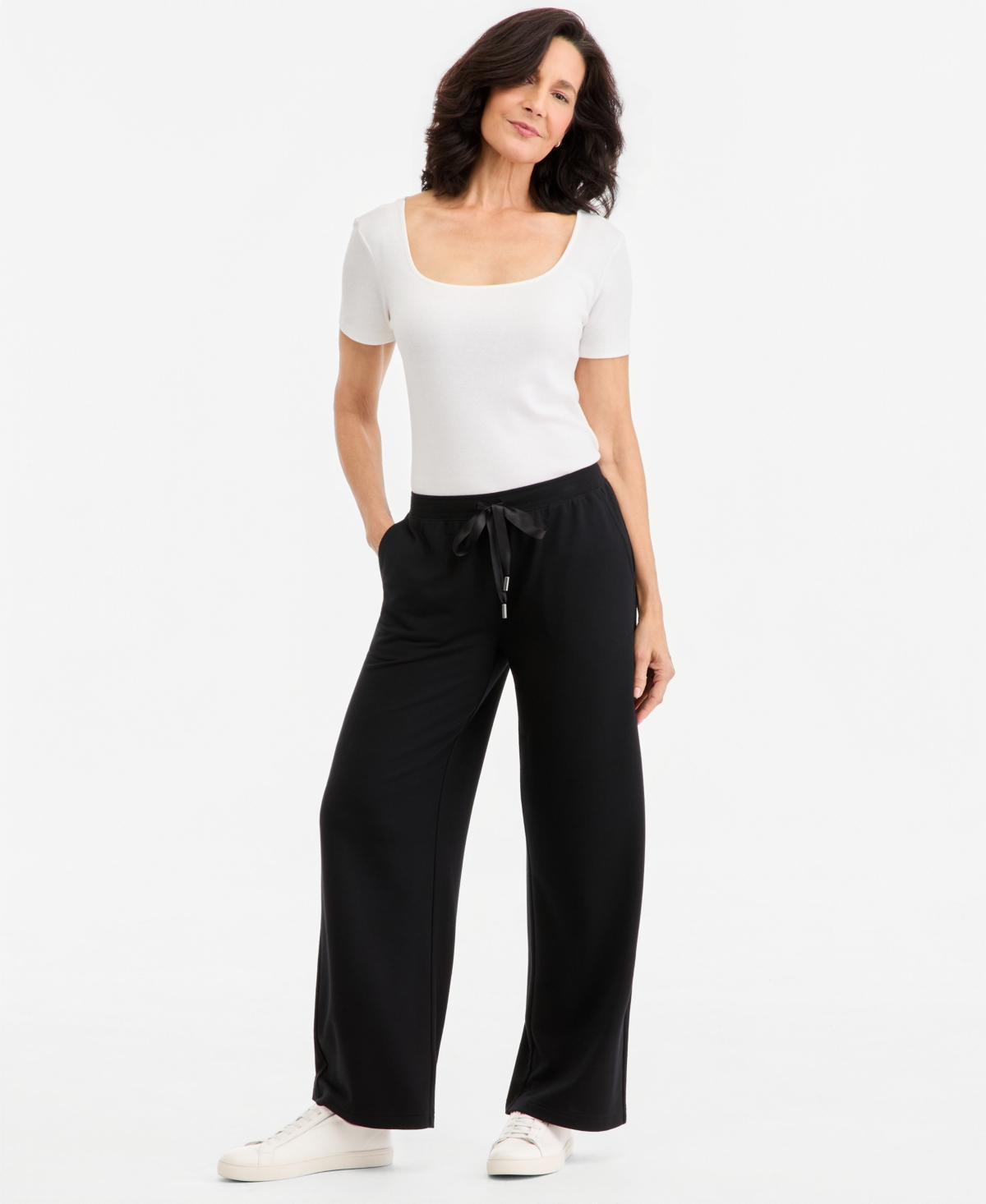 Style & Co Women's Luxlounge French Terry Wide-leg Sweatpants, Macy's Exclusive In Deep Black