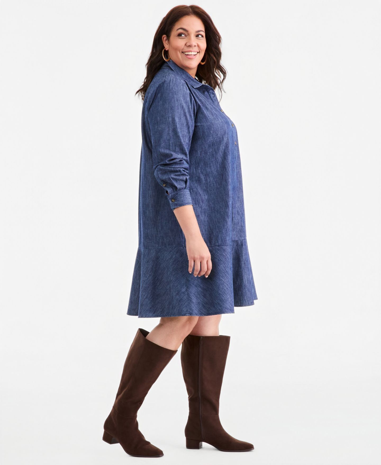Женское платье Style & Co Plus Long-Sleeve Peplum Cotton Shirt Dress, цвет: Варёный — фото 3