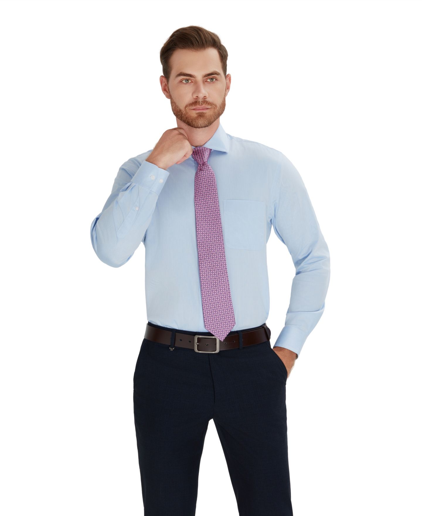 Мужская рубашка Club Room Regular-Fit Solid Dress Shirt, цвет: Джинсовый синий — фото 2