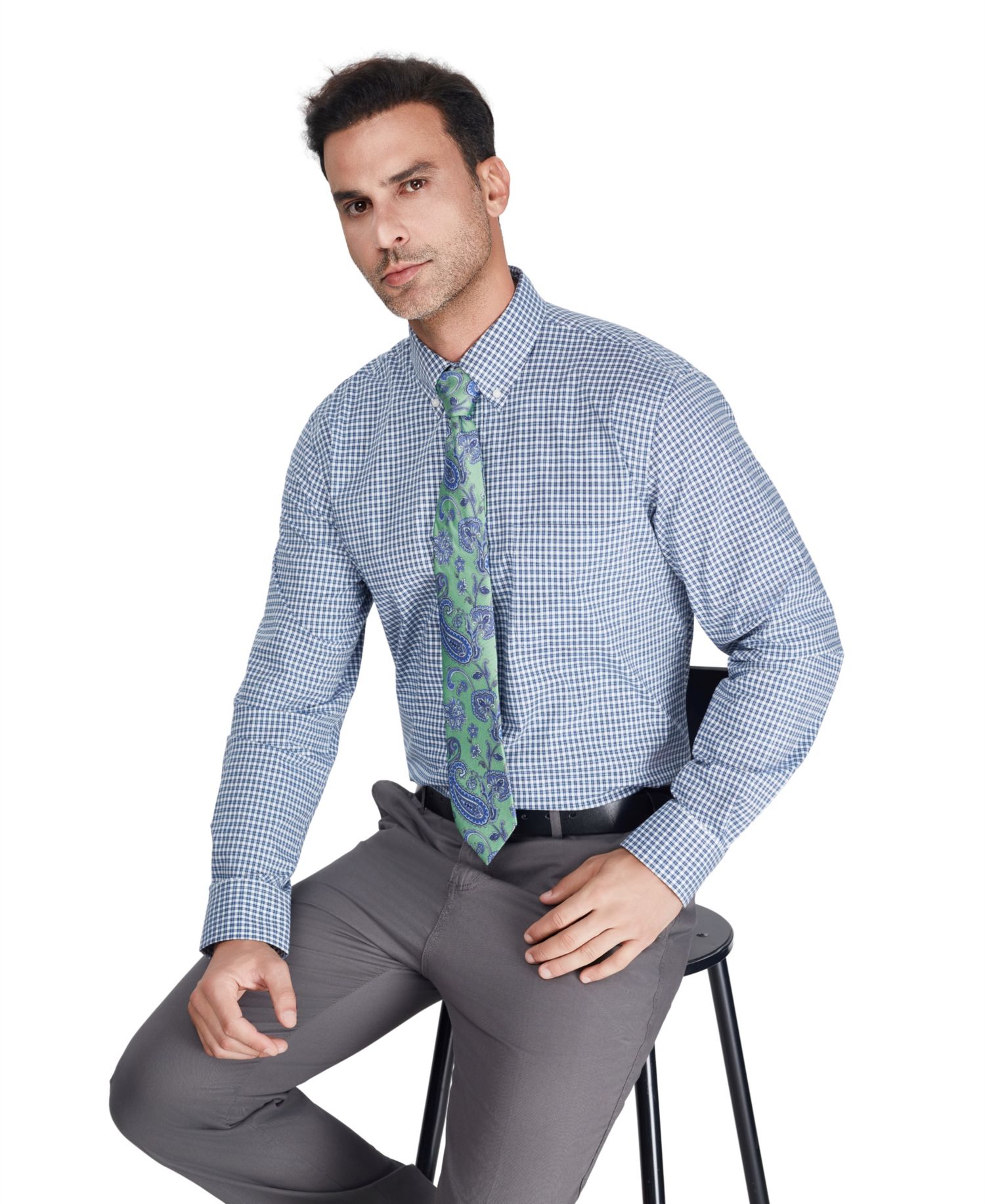 Men's Regular-Fit Stretch Plaid Dress Shirt