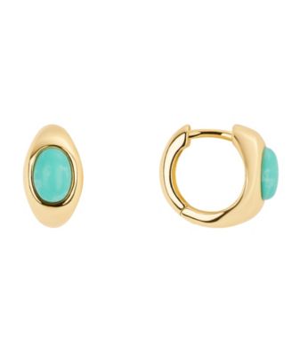 Gold-Plated 13mm Howlite Turquoise, Simulated Moonstone Huggie Hoop Earrings