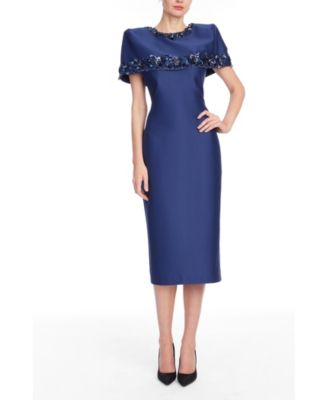 Women Beaded Cape Midi Dress