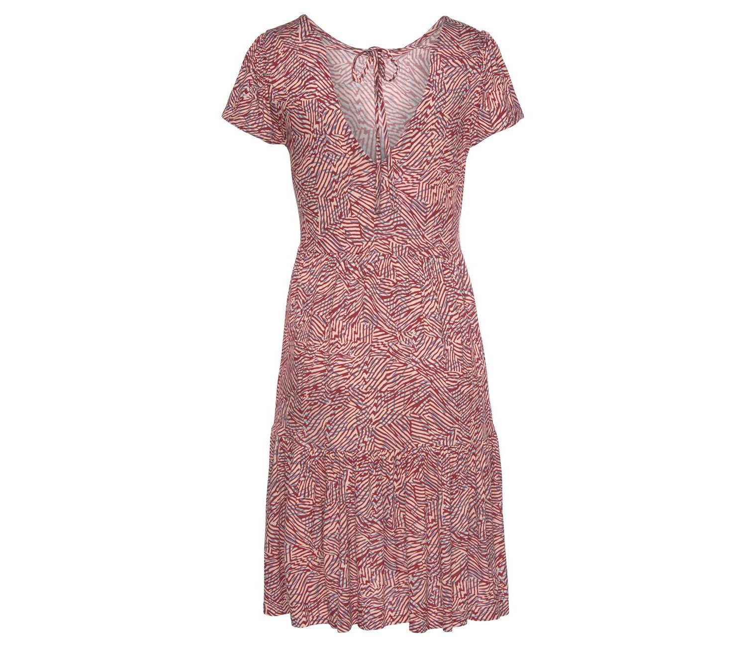Women's Viscose Printed Back Cut Out A-Line V-Neck Short Dress
