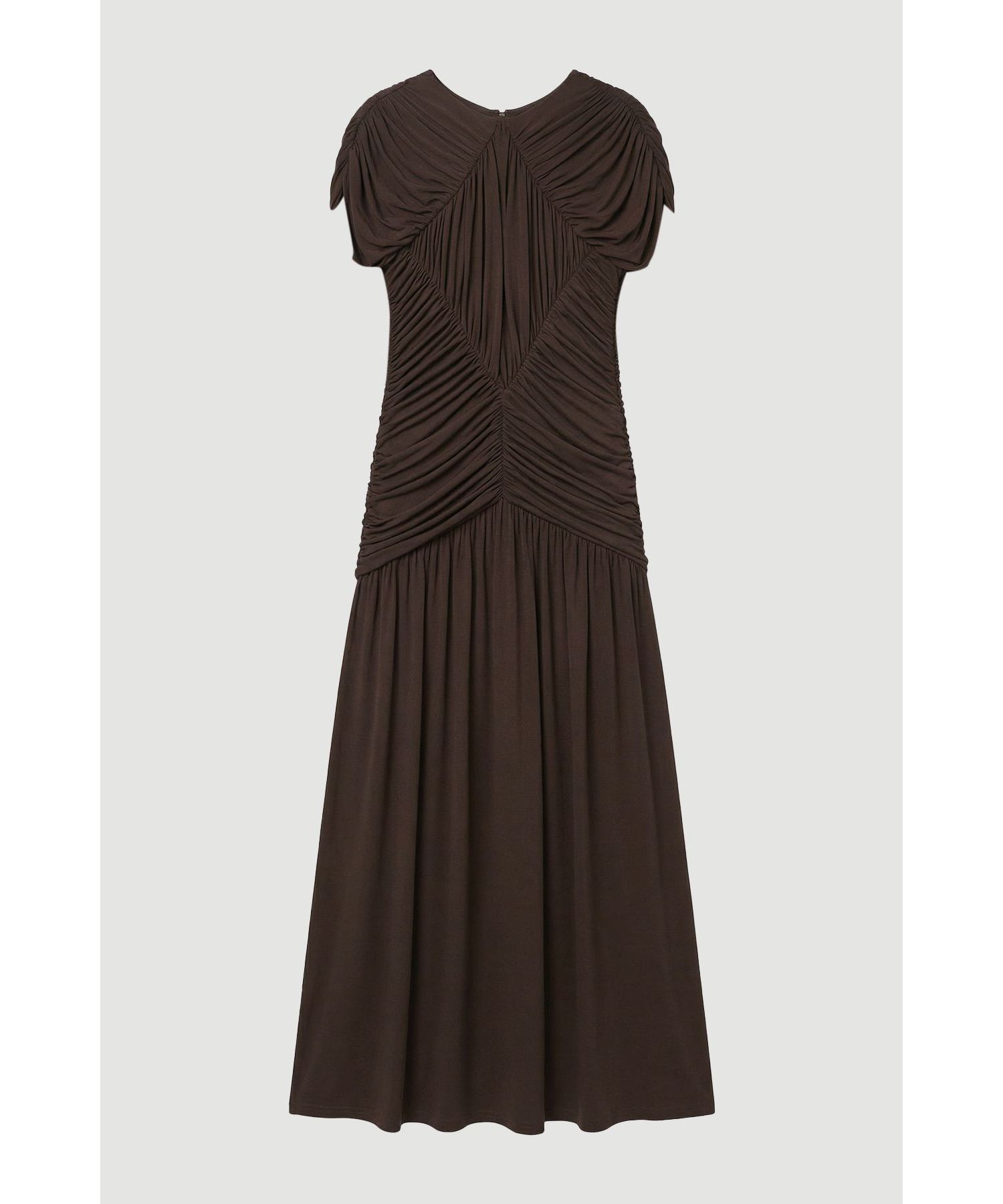 Women's Short-Sleeve Open Back Ruched Jersey Maxi Dress